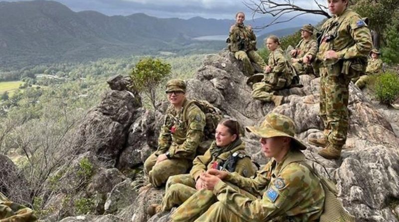 National Cadet Adjutant Tessa Zangalis, front, centre, participating in the AAC Adventure Training Awards in the Victorian Grampians.