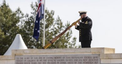 Petty Officer Jordan Bradshaw plays the didgeridoo at the Anzac Day commemorative service at Lone Pine, Gallipoli. Story by Sergeant Matthew Bickerton. Photo by Corporal David Cotton.