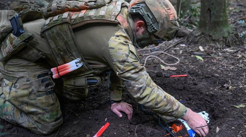Sergeant Damian Dickson from 6th Engineer Support Regiment uncovers a training improvised explosive device during Exercise Wallaby Walk at Canungra. Story by Captain Evita Ryan. Photo by Warrant Officer Class Two Kim Allen.