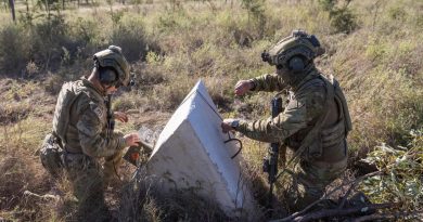 Australian Army soldiers from the 3rd Combat Engineer Regiment prepare to detonate a satchel charge during a breaching activity on Exercise Thunder Rage at Townsville Field Training Area on June 13, 2022. Story by Captain Diana Jennings. Photo by Gunner Gregory Scott.