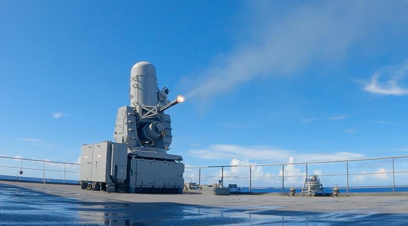 HMAS Supply conducts CIWS firing trials during a regional presence deployment. Story by Lieutenant Nancy Cotton. Photo by Leading Seaman Ernesto Sanchez.