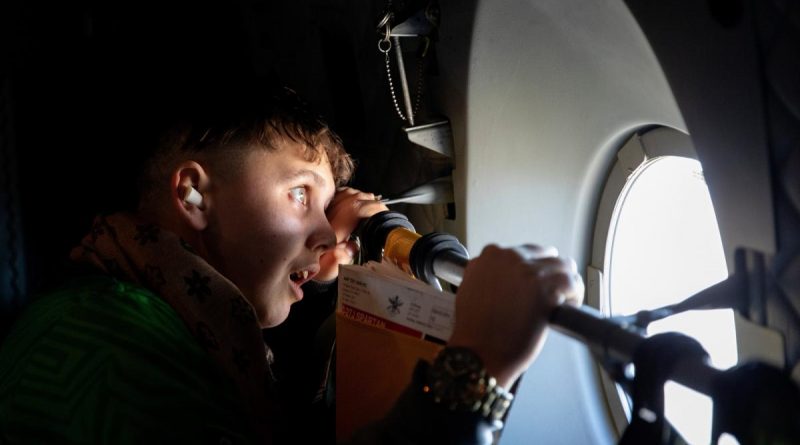 Chris Goodrum (17 years old) from The Murri School, also known as The Aboriginal and Islander Independent Community School at Acacia Ridge, staring out the window of C-27J Spartan, as part of a NAIDOC Week visit to RAAF Base Amberley. Story by Flying Officer Greg Hinks.