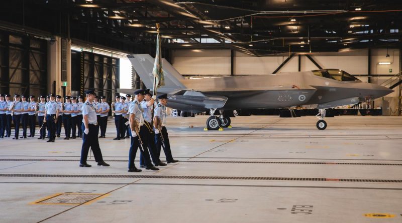 No. 75 Squadrons Colour Party prepare to receive the new Squadron's Standard at RAAF Base Tindal, Northern Territory. Story by Flight Lieutenant Bronwyn Marchant. Photo by Leading Aircraftman Adam Abela.