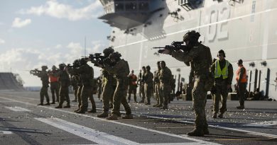 Soldiers from the 1st Battalion, Royal Australian Regiment during a live fire shoot on board HMAS Canberra in the lead up to Excercise Rim of the Pacific 2022. Story by Flying Officer Lily Lancaster. Photo by Corporal John Solomon.
