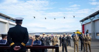 Royal Australian Navy EC-135 Aircraft from 723 Squadron conduct a fly past during the 723 Squadron Graduation Ceremony held at HMAS Albatross in Nowra. Story by Sub Lieutenant Jess Gould. Photo by Leading Seaman Ryan Tascas .