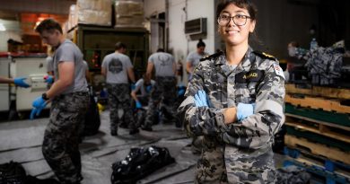 Environmental officer Lieutenant Somaia Ahmadi supervises environmental garbage sorting on HMAS Canberra during Exercise Rim of the Pacific 2022. Story by Lieutenant Nancy Cotton. Photo by Leading Seaman Matthew Lyall.
