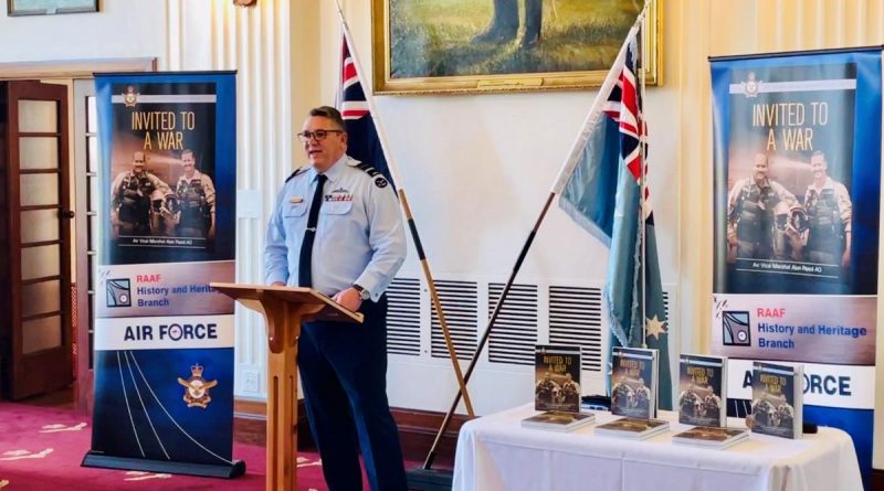 Deputy Chief of Air Force Air Vice Marshal Stephen Meredith delivers the keynote address at the book launch of Invited to a War at RAAF Base Laverton. Story by Flight Lieutenant Karyn Markwell. Photo by Squadron Leader Anna Williams.