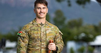 Private Cody Harris from the 10th Force Support Battalion, during the Cultural Naming Ceremony at The Oasis Townsville, Queensland. Story by Corporal Jacob Joseph. Photo by Corporal Brodie Cross.