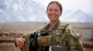 Regimental Sergeant Major Joint Task Force 633 Warrant Officer Class One Kim Felmingham in Afghanistan on Mothers' Day 2013. Photo by Sergeant W. Guthrie.