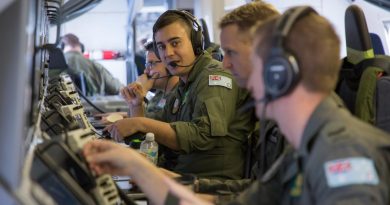 No. 11 Squadron airborne electronic analysts keep constant communications flowing for situational awareness on board the P-8A Poseidon during a mission as part of Operation Resolute. Story by Wing Commander Mark Williams. Photo by Corporal Craig Barrett.