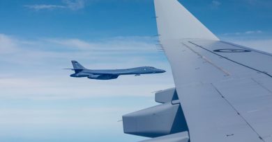 A United States Air Force B-1B Lancer bomber aircraft prepares to refuel from a KC-30A Multi-Role Tanker Transport aircraft over the Northern Territory. Story by Flight Lieutenant Dee Irwin and Flight Lieutenant Marina Power. Photo by Leading Aircraftman Samuel Miller.