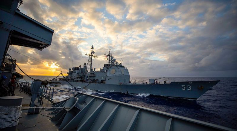 HMAS Supply conducts replenishment at sea with US Navy cruiser USS Mobile Bay during Exercise Rim of the Pacific (RIMPAC) 2022. Story by Leading Seaman Kylie Jagiello. Photo by Leading Seaman Ernesto Sanchez.