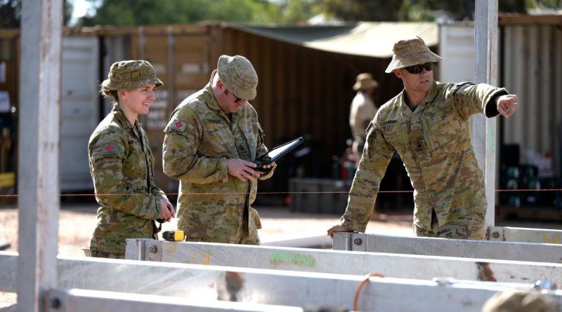 Captain Verity Farragher, left, with Warrant Officer Class Two Paul Thompson and Warrant Officer Class Two Phillip Harris conduct a site inspection during the Army Aboriginal Community Assistance Program in Gapuwiyak. Story by Corporal Dustin Anderson. Photo by Corporal Lucas Petersen.