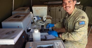 Private Adrian Fleming completes a daily field test of the purified water at Camp Birt during the Army Aboriginal Community Assistance Program in Gapuwiyak, Northern Territory. Story by Captain Annie Richardson. Photo: byWarrant Officer Class Two Kim Allen.
