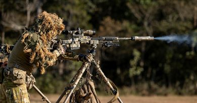 An Army riflemen from 6th Battalion, The Royal Australian Regiment, fires the Blazer Sniper Rifle during the live-fire phase of the Basic Sniper Course at Greenbank Training Area, Queensland. Story by Captain Cody Tsaousis. Photo by Sig Christopher Kingston.