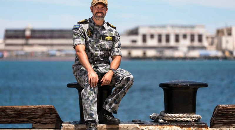 Exercise Rim of the Pacific (RIMPAC) 2022 coordinator Lieutenant Commander James Dobson on the wharf at Pearl Harbour in Hawaii. Story by Lieutenant Max Logan. Photo by Leading Seaman Daniel Goodman.