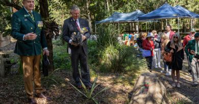 National President of the AATTV Association Colonel (retd) Kerry Gallagher, left, and President of RSL Queensland Major General Stephen Day unveil the Operation Reunite memorial at Kokoda Barracks. Story by Captain Ashlea Tighe. Photo by Signals Christopher Kingston.