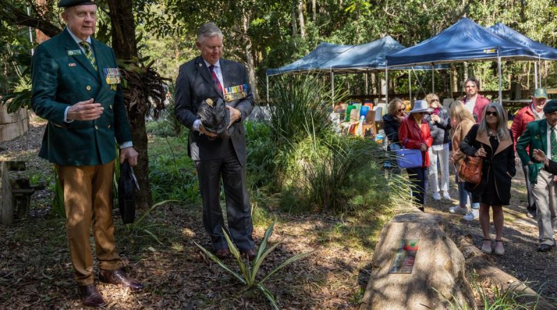 National President of the AATTV Association Colonel (retd) Kerry Gallagher, left, and President of RSL Queensland Major General Stephen Day unveil the Operation Reunite memorial at Kokoda Barracks. Story by Captain Ashlea Tighe. Photo by Signals Christopher Kingston.