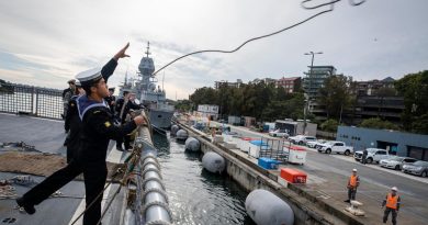 Combat Systems Operator Able Seaman Tony Luu throws a heaving line from HMAS Parramatta as the ship prepares to berth at Fleet Base East on return from a regional presence deployment. Story by Lieutenant Commander Andrew Herring. Photo by Leading Seaman Leo Baumgartner.