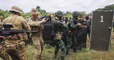 Australian Army soldiers from Rifle Company Butterworth 136, together with members of the Royal Thai Army, practice close quarter battle drills during Exercise Chapel Gold 2022 in Nakhon Sawan, Thailand. Story and photo by Corporal Cameron Pegg