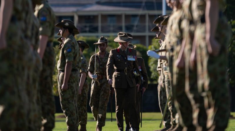 Headquarters Forces Command Chief of Staff Brigadier Malcolm Wells inspects the parade during the 248 Army Cadet Unit City of Sydney (Gadigal) raising ceremony at Victoria Barracks. Story by Captain Jordan Grantham. Photo by Corporal Petersen.