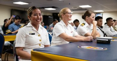 Royal Australian Navy Gender, Peace and Security Adviser Lieutenant Vicky Nguyen, left, during the Pacific Partnership 2022 closing ceremony in Palawan, Philippines. Story by Captain Sarah Kelly. Photo by Corporal Brandon Grey.