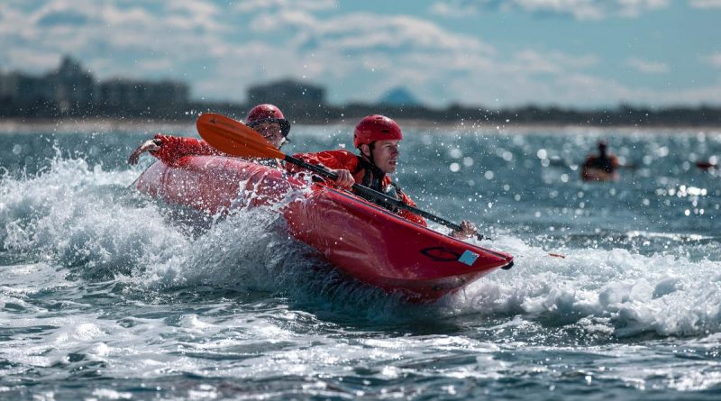 Soldiers from the 6th Battalion, Royal Australian Regiment, conduct sea kayaking from Maroochy River to Mudjimba Beach as part of the adventure training exercise. Story by Captain Cody Tsaousis. Photo by Corporal Nicole Dorrett.