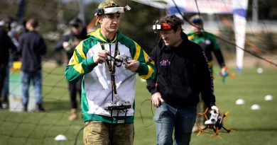 Australian Army soldier Lance Bombardier Riley Van Leeuwen from the 131st Surveillance and Target Acquisition Battery returns from retrieving his racing drone from the track during the Drone Racing National Championships. Story and photo by Sergeant Matthew Bickerton.