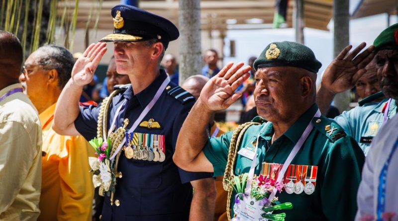 The Chief of Air Force, Air Marshal Robert Chipman (left), and PNG's Chief of Defence Force, Major General Mark Goina, at the service to commemorate the 50th anniversary of the Air Force Caribou A4-233 crash in Port Moresby. Story by Wing Commander Ivan Benitez-Aguirre. Photo by Corporal Cameron Pegg.