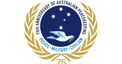 The emblem of the 75th anniversary of Australian peacekeeping.