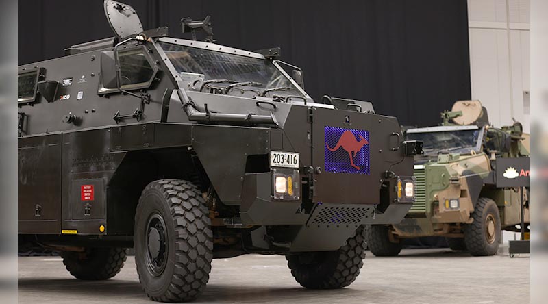 A concept Bushmaster electric protected mobility vehicle at the Chief of Army Symposium 2022. Photo by WO2 Max Bree.