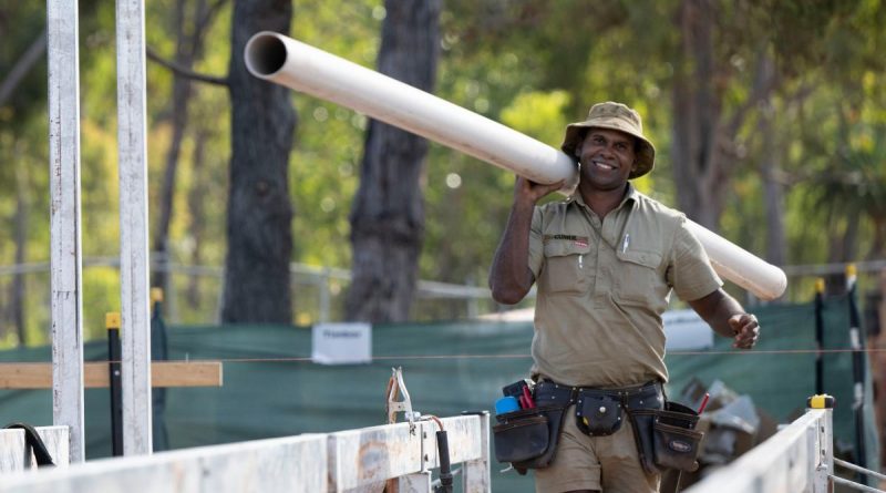 Sapper Donald Currie, a Plumber from 6th Engineer Support Regiment, works on the construction of an Independent Youth Centre in Gapuwiyak, NT. Story by Captain Evita Ryan. Photo by Corporal Lucas Petersen.