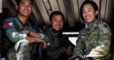 Australian Army Corporal Aiko Gabriel, right, with Philippine Army Private First Class John Paul Madriaga, left, and 1st Lieutenant Karl Philip A.Amantillo during Exercise Predators Run. Story by Major Megan McDermott. Photo by Corporal Dustin Anderson.