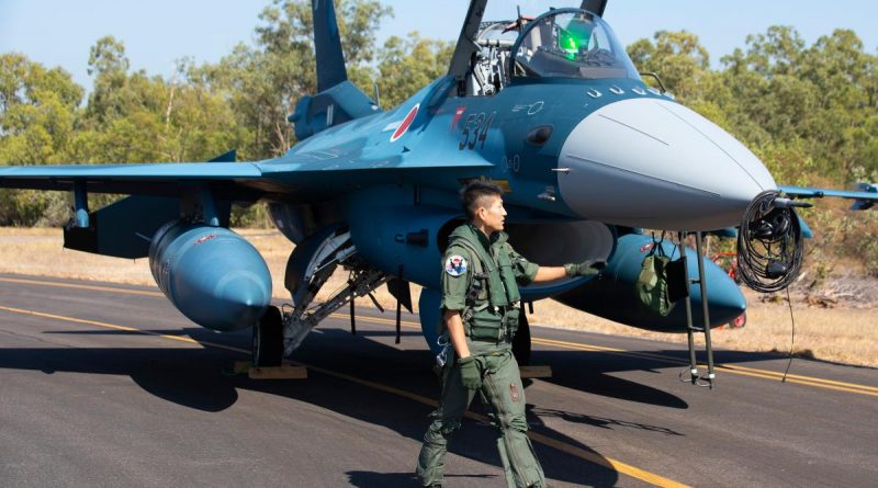 Japan Air Self-Defense Force F-2 pilot Captain Hiroki Tetsuo prepares for a sortie at RAAF Base Darwin during Exercise Pitch Black 2022. Story by Flight Lieutenant Jessica Winnall. Photo by Corporal Kylie Gibson .