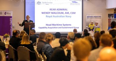 Head Maritime Systems Rear Admiral Wendy Malcolm speaks to graduates and guests at the graduation ceremony of the Defence Industry Pathways Program at the South Metropolitan TAFE, Western Australia. Story by Phillip Morton. Photo by Chief Petty Officer Yuri Ramsey.