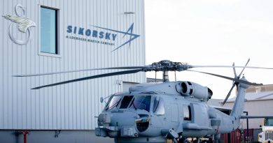 A Royal Australian Navy MH-60R helicopter at Sikorsky Australia in Nowra, NSW. Story by Elyssa Comer. Photo by Leading Seaman Ryan Tascas.