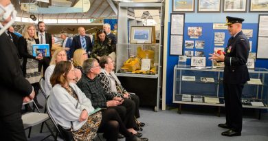 Air Commodore Robert Lawson, Director-General of History and Heritage – Air Force, addresses family members and friends of Flight Sergeant Richard Hobbs, crew member of Catalina A24-50. Story by Flight Lieutenant Karyn Markwell. Photo by Sergeant Gary Dixon.