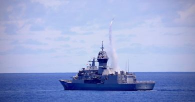 HMAS Perth fires an Evolved Sea Sparrow Missile while operating in the Philippine Sea during Exercise Pacific Vanguard 2022. Story by Lieutenant Eleanor Williams. Photo by US Navy Lieutenant Junior Grade Emilio Mackie.