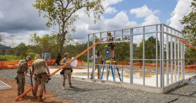 Australian Army, British Army and Papua New Guinea Defence Force sappers work together at a construction site during Exercise Puk Puk at Goldie River Training Depot in Papua New Guinea. Story by Major Jesse Robilliard. Photo by Sergeant Nunu Campos.