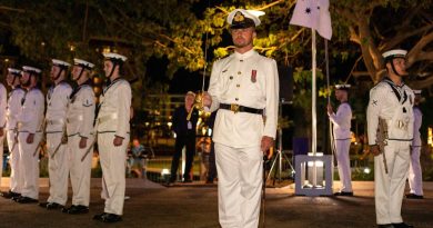 Members of the HMAS Perth ceremonial guard stand at attention during an official reception for the Exercise Kakadu 2022 opening ceremony at the Darwin Convention Centre. Story by Lieutenant Commander Andrew Herring. Photos by Leading Seaman Jarryd Capper.