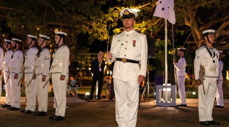 Members of the HMAS Perth ceremonial guard stand at attention during an official reception for the Exercise Kakadu 2022 opening ceremony at the Darwin Convention Centre. Story by Lieutenant Commander Andrew Herring. Photos by Leading Seaman Jarryd Capper.