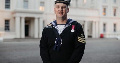 Leading Seaman Cameron Green at Wellington Barracks, London. Story by Lieutenant Anthony Martin. Photo by Corporal John Solomon.