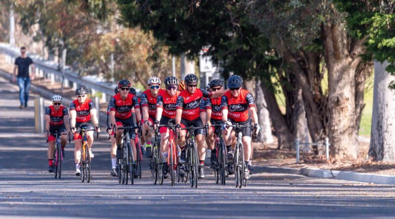 WO2 Ken Leggett, front right, leads the Round for Life 2022 peloton for the final stage into Simpson Barracks. Story by Captain Evita Ryan. Photo by Private Michael Currie.