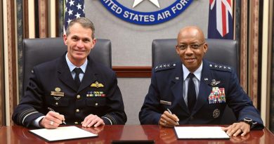 Chief of Air Force Air Marshal Robert Chipman and Chief of Staff of the US Air Force, General Charles Q. Brown, Jr. sign the Joint Vision Statement in Washington, DC. Photo by Andy Morataya.