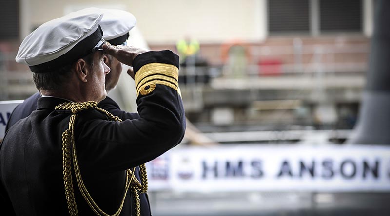 A scene from the Commissioning Ceremony for HMS Anson at Barrow, UK, 31 August 2022. UK MoD photo by Corporal Tim Hammond.