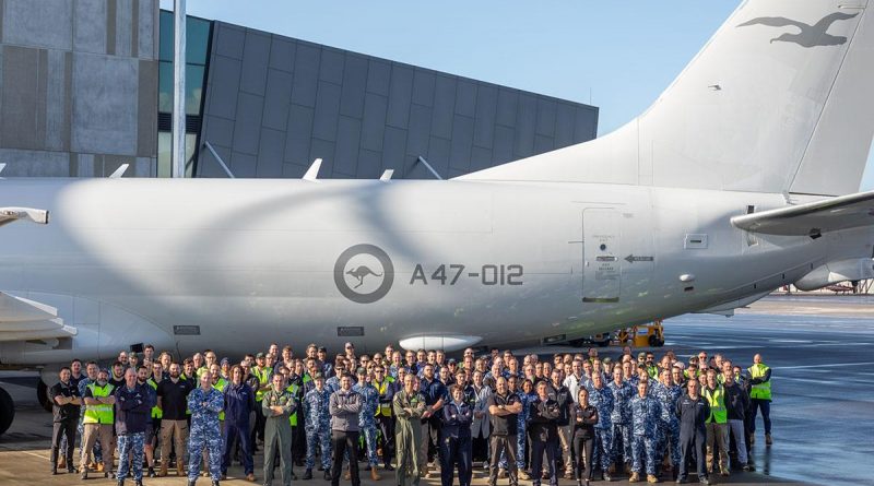 No. 11 Squadron and Airbus maintenance teams celebrate the 100th completed servicing of the P-8A Poseidon platform at RAAF Base Edinburgh, South Australia. Story by Flight Lieutenant Claire Burnet. Photo by Leading Aircraftman Sam Price.