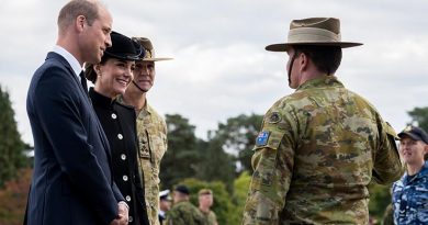 Their Royal Highnesses the Prince and Princess of Wales speak with Australian Army officer Captain Joshua Downs, who will march in Her Majesty Queen Elizabeth II's State Funeral on 19 September.  Photo by Corporal John Solomon.