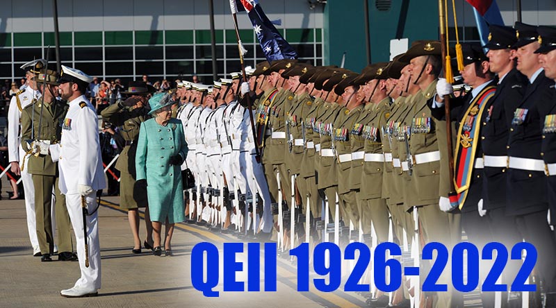 Her Majesty Queen Elizabeth II inspects Australia's Federation Guard after she arrived at Canberra Airport during a visit to Australia in 2011. Photo by Leading Aircraftman Leigh Cameron.