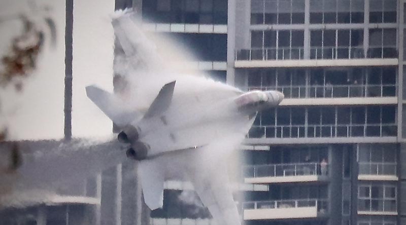 A RAAF F/A-18F Super Hornet rehearsing for Riverfire 2022 in Brisbane. Photo by CONTACT stringer Christabel Migliorini.