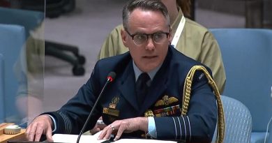 Group Captain Jarrod Pendlebury, Defence Attache for United Nations New York, speaking at the United Nations Security Council. Story by Kristi Cheng.